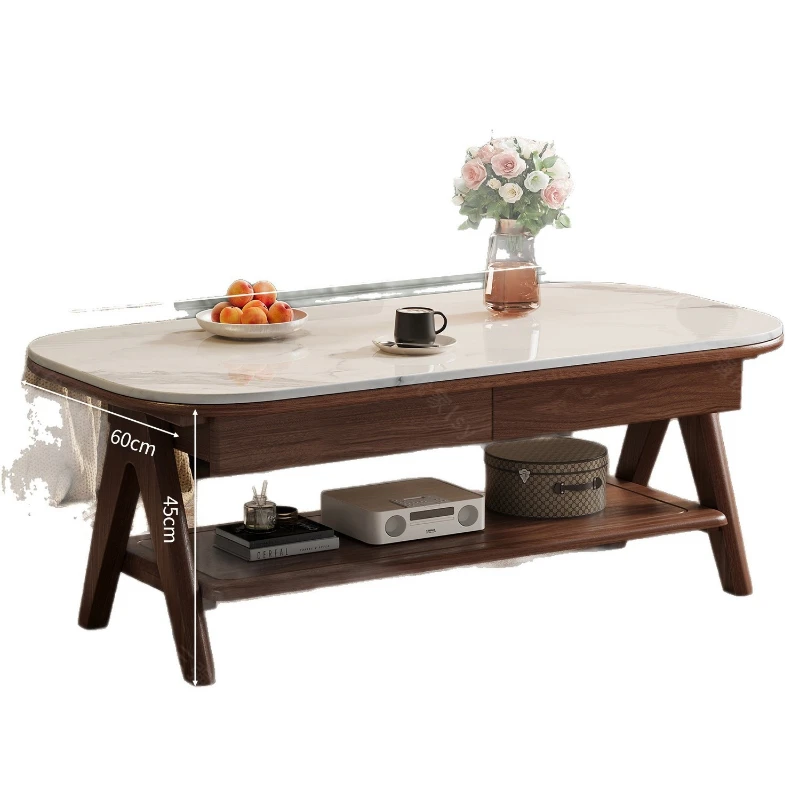 

Medieval style living room household small apartment double-layer storage tea table Chinese style