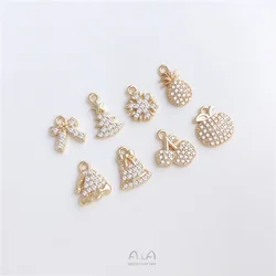 14K gold clad micro-set zirconia Christmas series small charm snowflake fruit cherry pineapple diy pendant pendant
