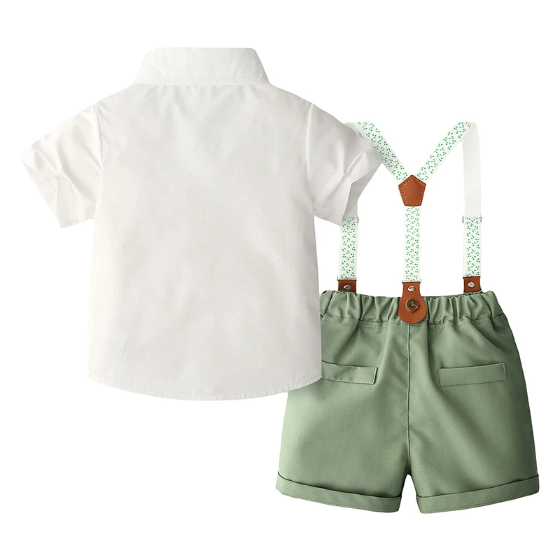 

KMBANGI Kid Toddler Baby Boys Gentleman Outfits Short Sleeve Turn-down Collar T-Shirt Bib Pants Bow Tie 3PCS Set Summer