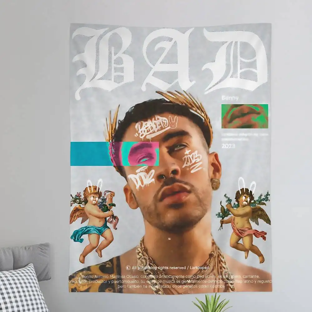 Popular B-Bad B-Bunny Singer Anime Tapestry Hanging Tarot Hippie Wall Rugs Dorm Home Decor