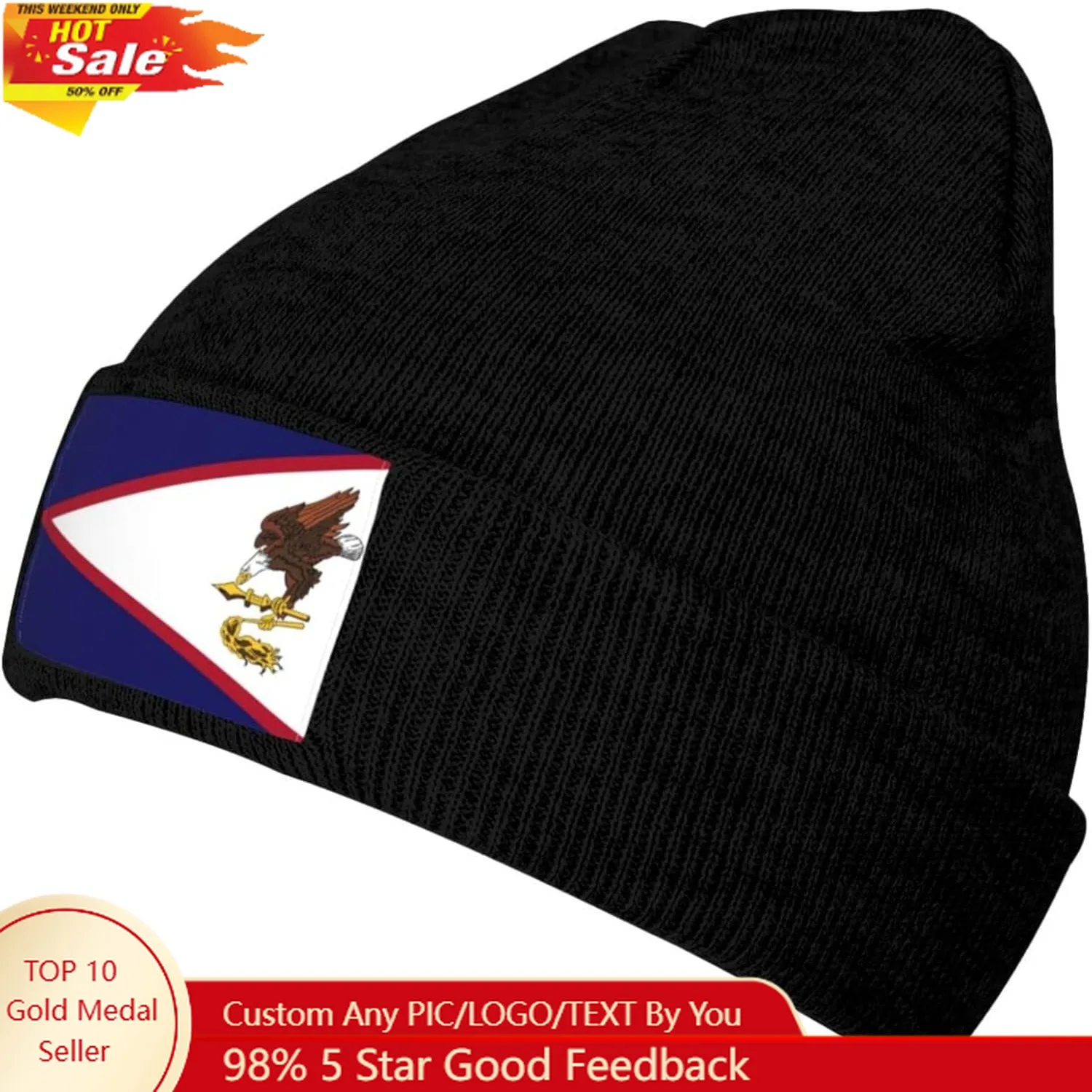 

American Samoas Flag Knit Beanie Winter Hats for Men and Women Knitted Cuffed Skull Cap Acrylic Daily Beanie Hat