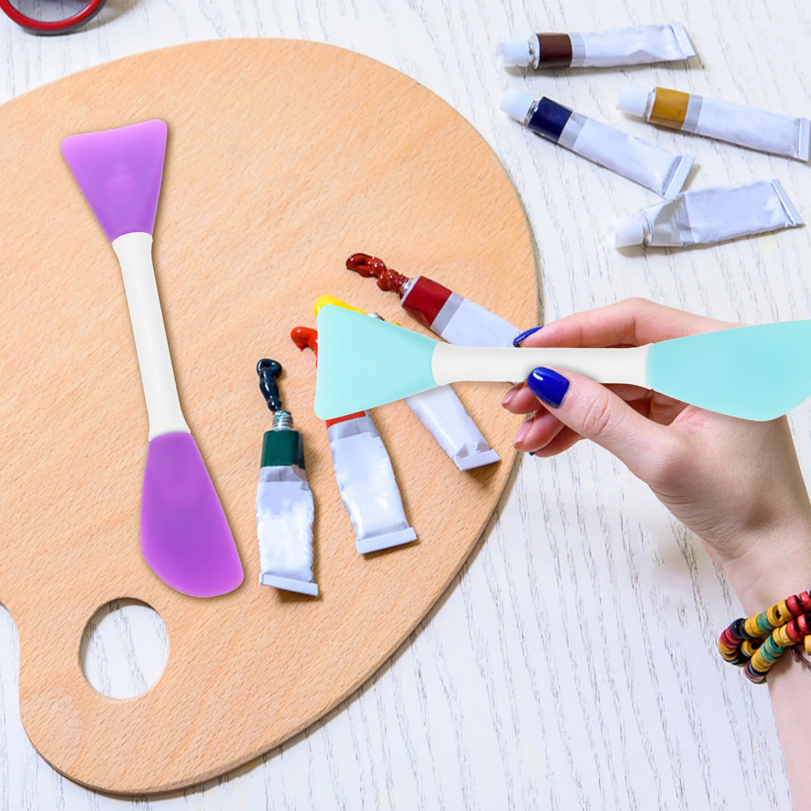 

8Pcs Oil Painting Mixing Scrapers Double-Headed Design Smooth Handle Portable Painting Art Tools Screen Printing Squeegee