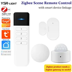 Tuya Zigbee Smart Scene 4Keys Button Wireless Remote 1Key Scene Button PIR Motion Door Sensor Smart Home for APP Voice Control