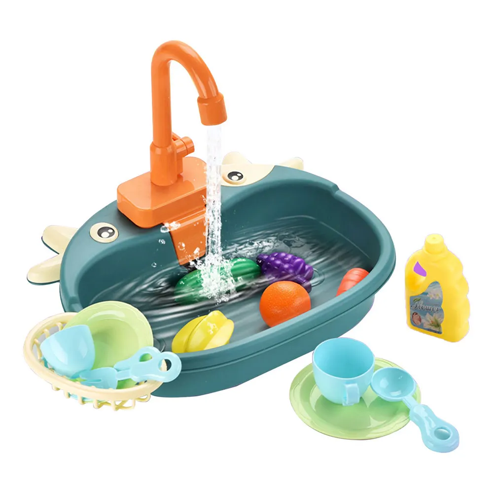 Electric Dishwasher Pretend Play Set Kids Kitchen Sink Toy Electric Dishwasher Playing Toy With Running Water Food Role PlayToys