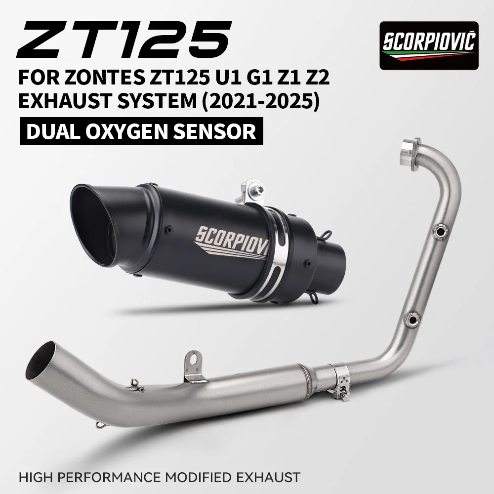 FOR Zontes ZT125 U1 G1Z1 Z2 Dualoxygen sensor front exhaustconnect to 51 mm tail section fit  Full exhaust system 2021-2025