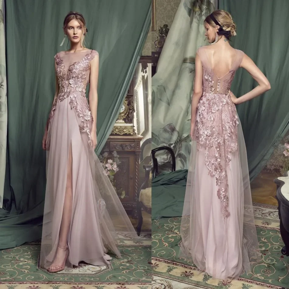 Mother of The Bride Dresses Sexy High Side Split Backless Lace Appliques Evening Gowns Floor Length Wedding Guest Party Dress
