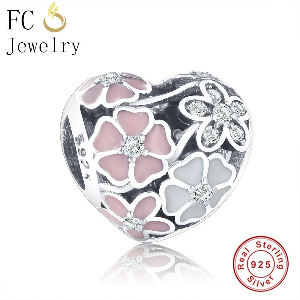 FC Jewelry Fit Original Pan Charms Bracelet 925 Sterling Silver European Spring Enamel Flower Beads For making Women Berloque