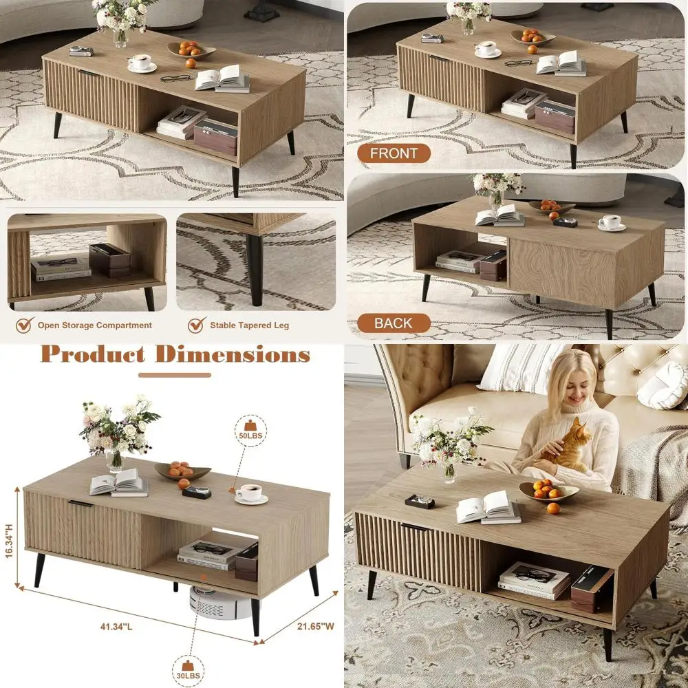 طاولة قهوة خشبية للتخزين بطبقتين من منتصف القرن مع باب منزلق وأرجل صلبة لغرف المعيشة والمكاتب المنزلية