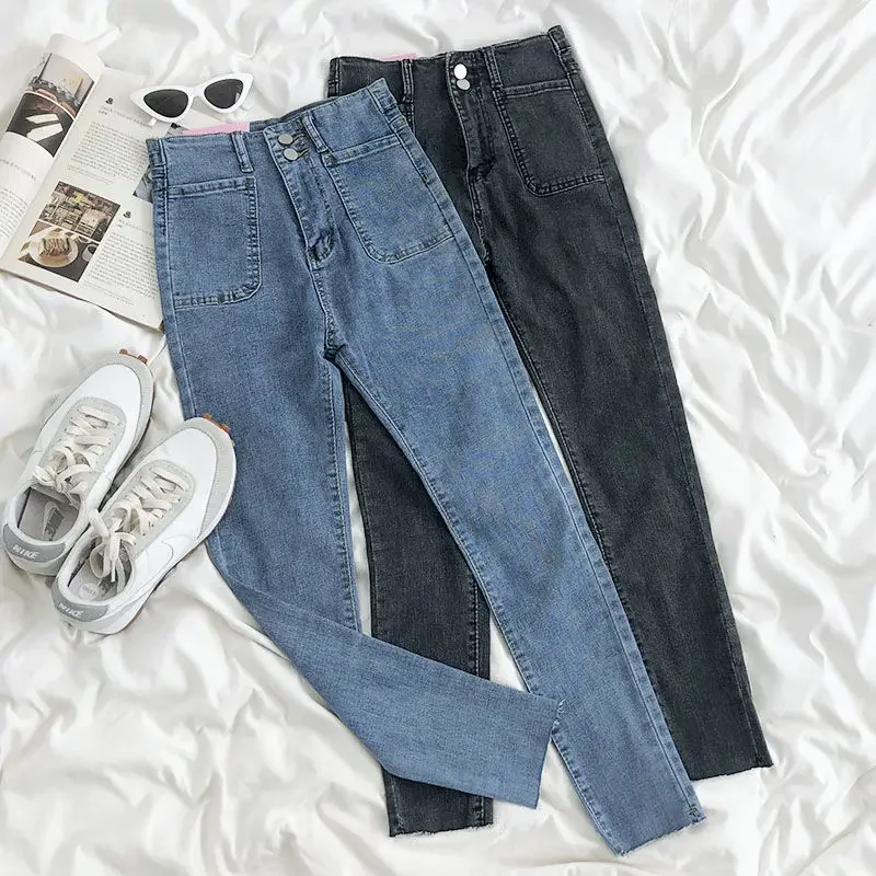 Jeans Women's High Waist Was Thin Spring New Elastic Tight All-match Nine Point Pencil Pants Trendy