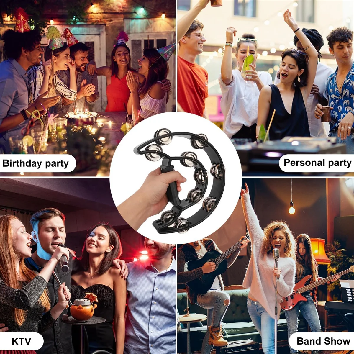 Miwayer draagbare halve maan tamboerijn: dubbele rij metalen jingles percussie – ideaal cadeau voor kinderen, volwassenen en feestentertainment