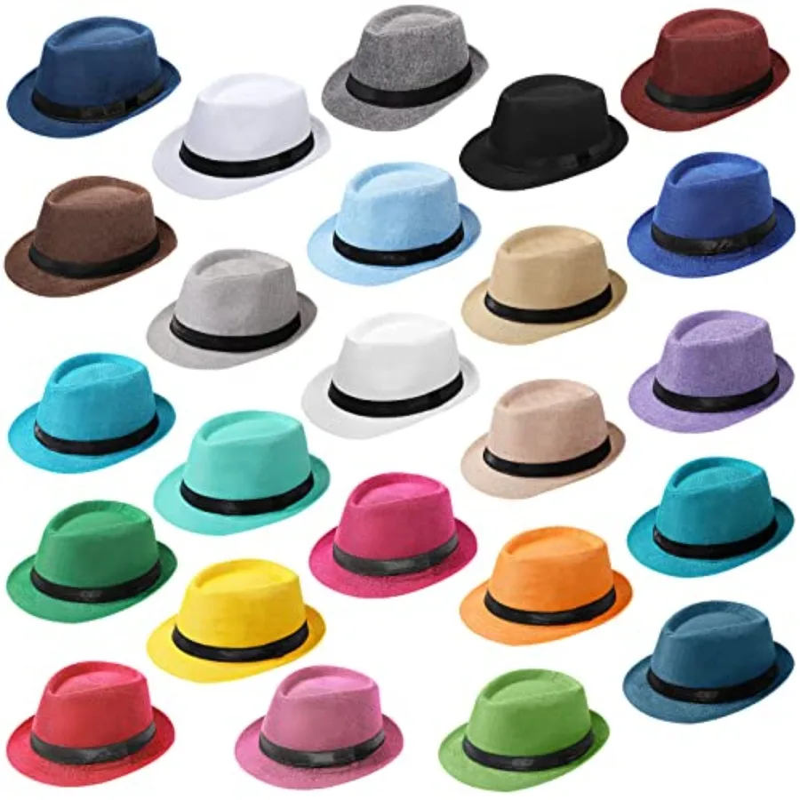 24 Pcs Fedora Style Hat Bulk Men 1920s Gangster Short Brim Panama Cap Women Party Costume Circumference 60 cm