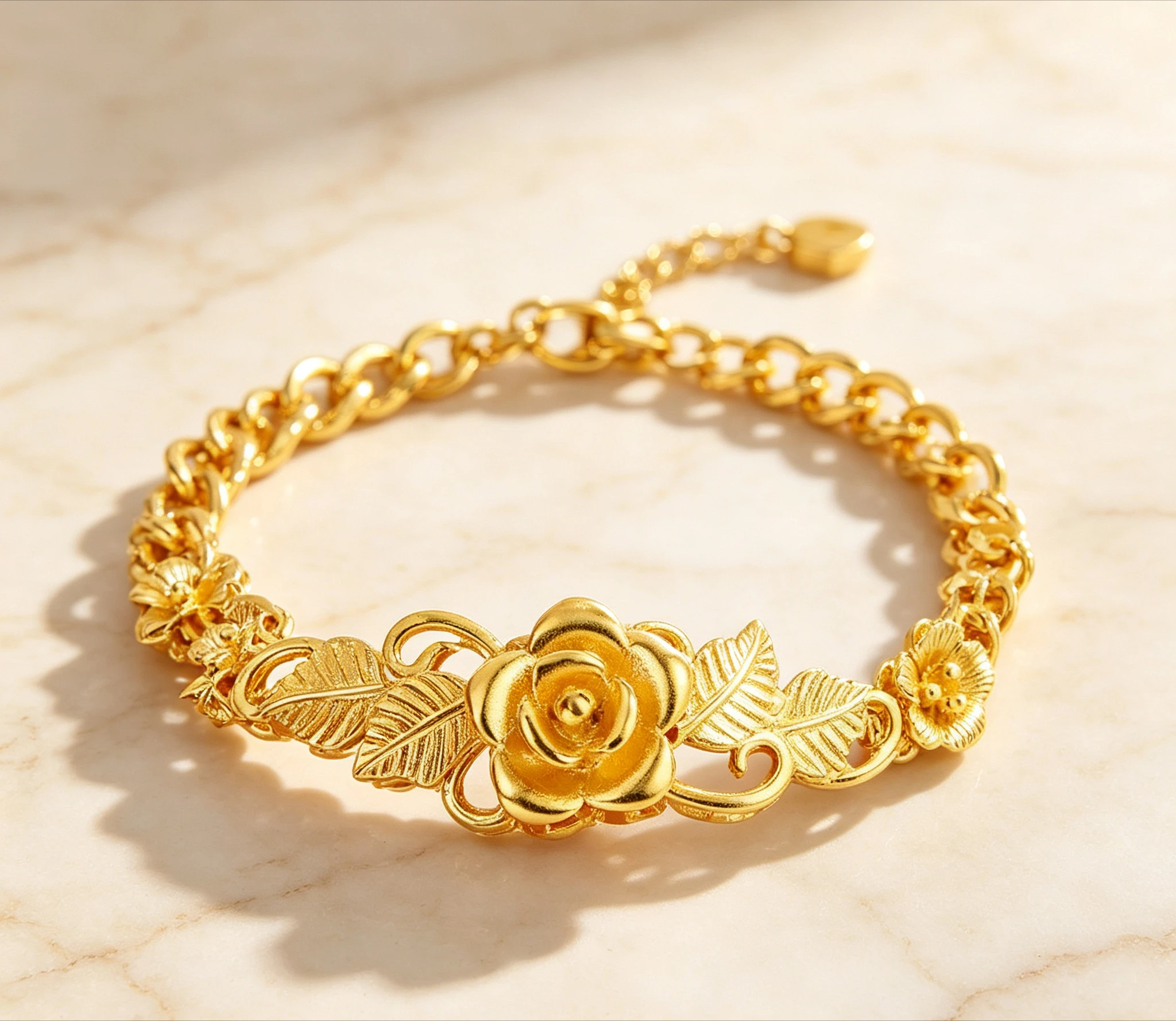 9999 Pure Gold real gold Women's Flower Bracelet All-match Large Flower Bracelet Girlfriend's gift