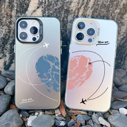 Aircraft Airplane Heart Couple Phone Case For Apple iPhone 17 16 15 13 12 11 Pro Max Mini 14pro Max Plus Shockproof Laser Covers