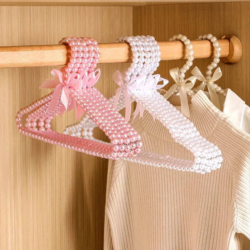 1pc 20/25/30/40cm Pearl Hanger Bow Tie Bride Hanger For Adult Kids Clothes Elegant Organizer Clothespins Wedding Dress Hanger