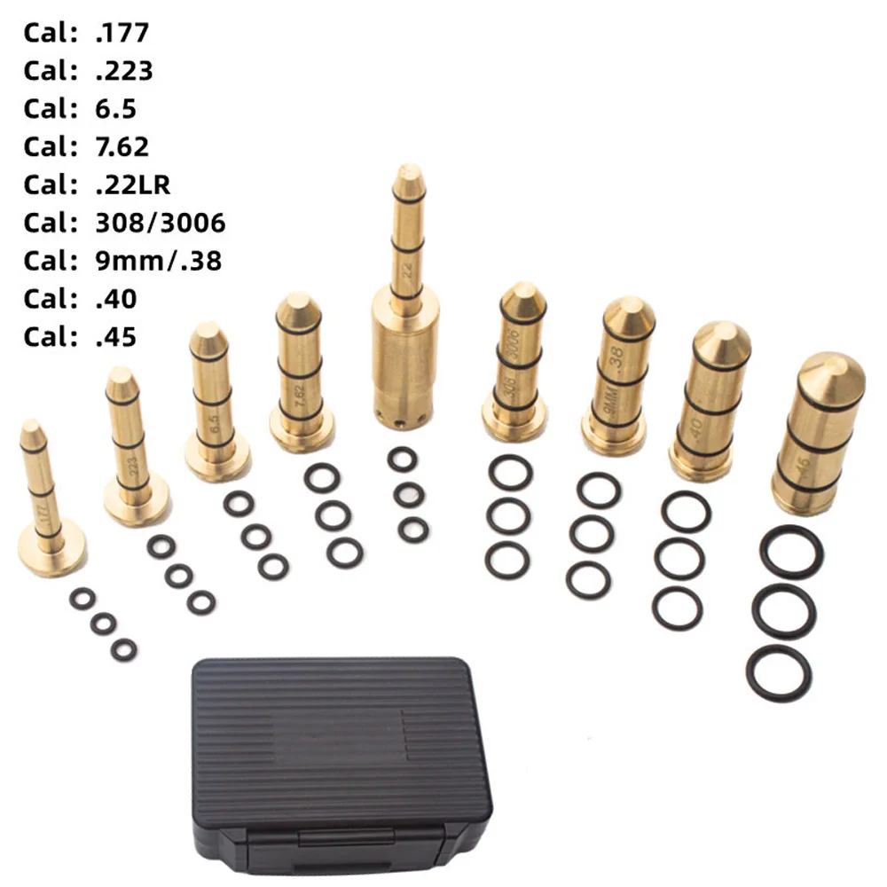 9 In 1 Copper Bore Sighter Set Red Laser For Cal: .177 .223  6.5 7.62 .22LR 308 3006 9mm .38 .40 .45 Training Cartridge AQB202