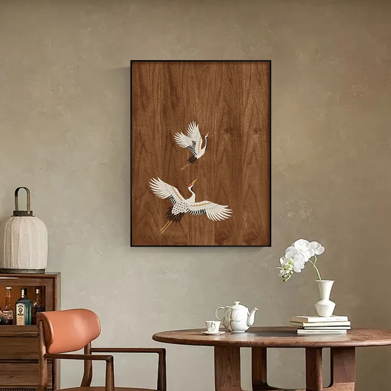 French retro decorative painting walnut wood grain high-end background wall restaurant decoration