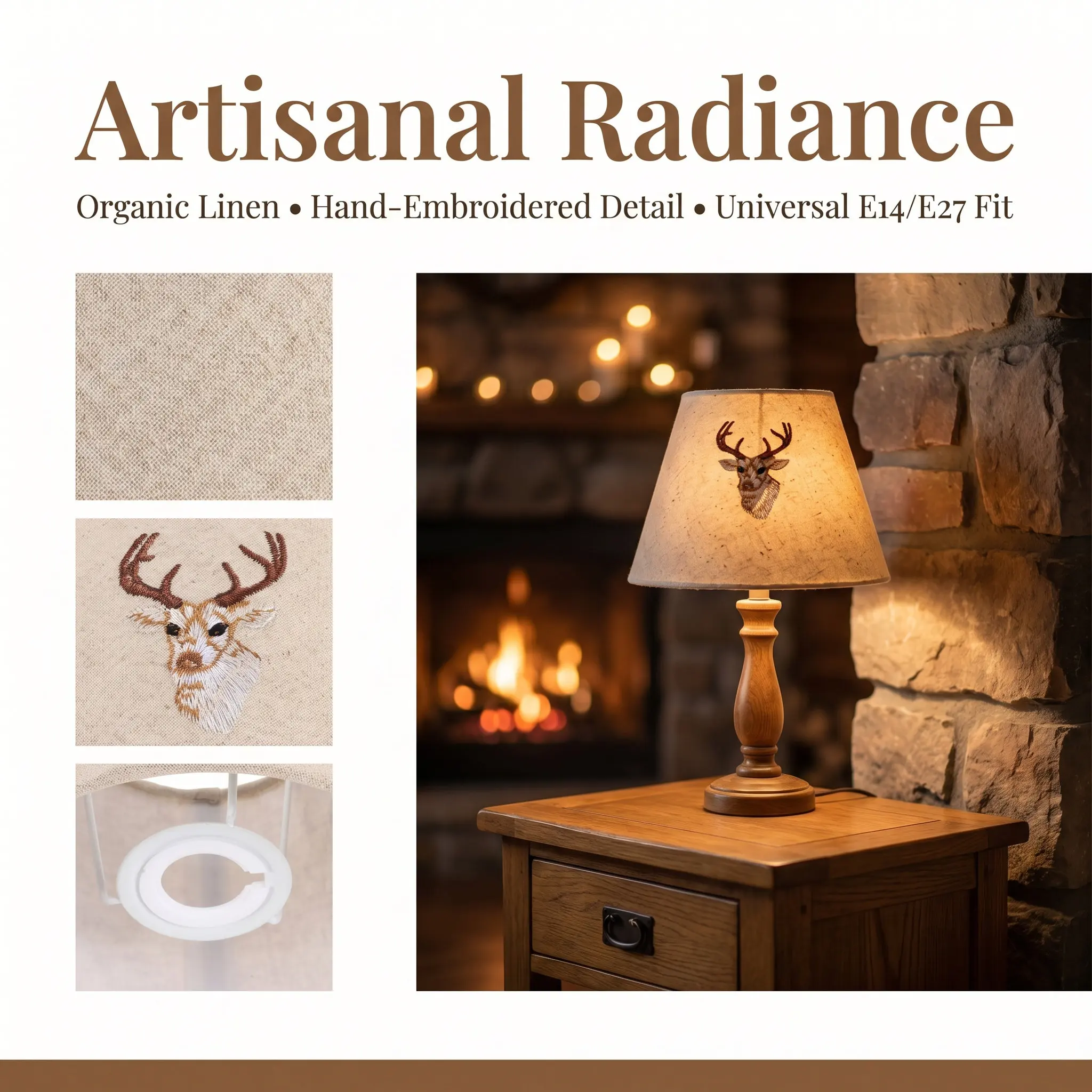 Linen Drum Lamp Shade Embroidered Lampshade Deer Head Table Lamp Cover for E27 E14 Fabric Light Shade for Bedroom Living Room