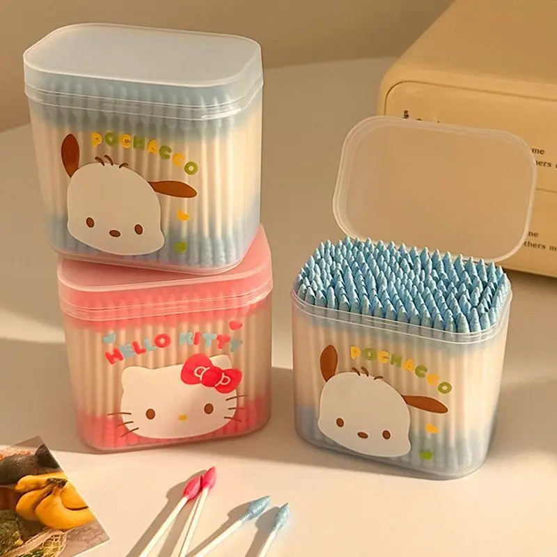 2026 Kawaii Sanrio Pochacco Cute Cartoon Cotton Buds HelloKitty Ear Wax Remover Makeup Clean Disposable Home Anime Toys