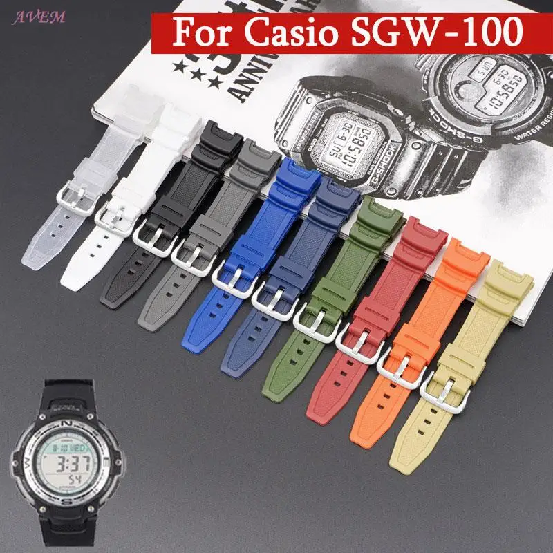 Resin TPU Strap For Casio Watch SGW-100 Replace Watchband Waterproof Sport Wrist Belt Stainless Steel Buckle Accessories