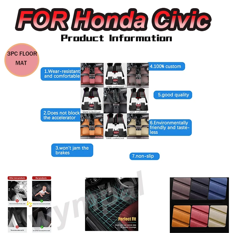 

LUXURY Car Floor Mats For Honda Civic 2022-2023 Custom Auto Foot Pads Automobile Carpet Cover accessories