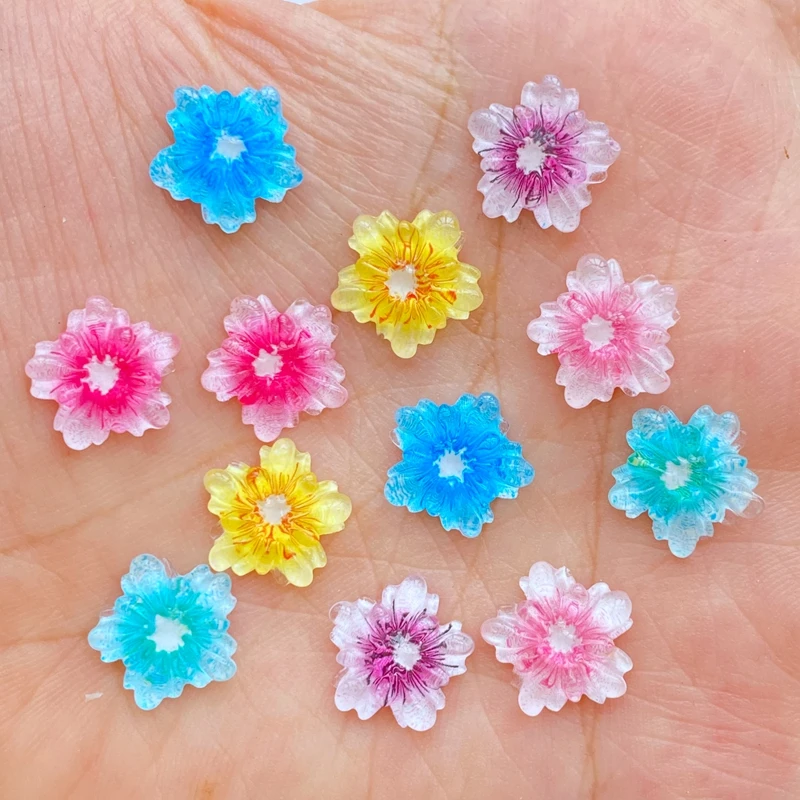 50Pcs 11mm Mini Colorful Snowflake Nail Art Resin Nail Art Charms Flower Shaped Manicure Supplies