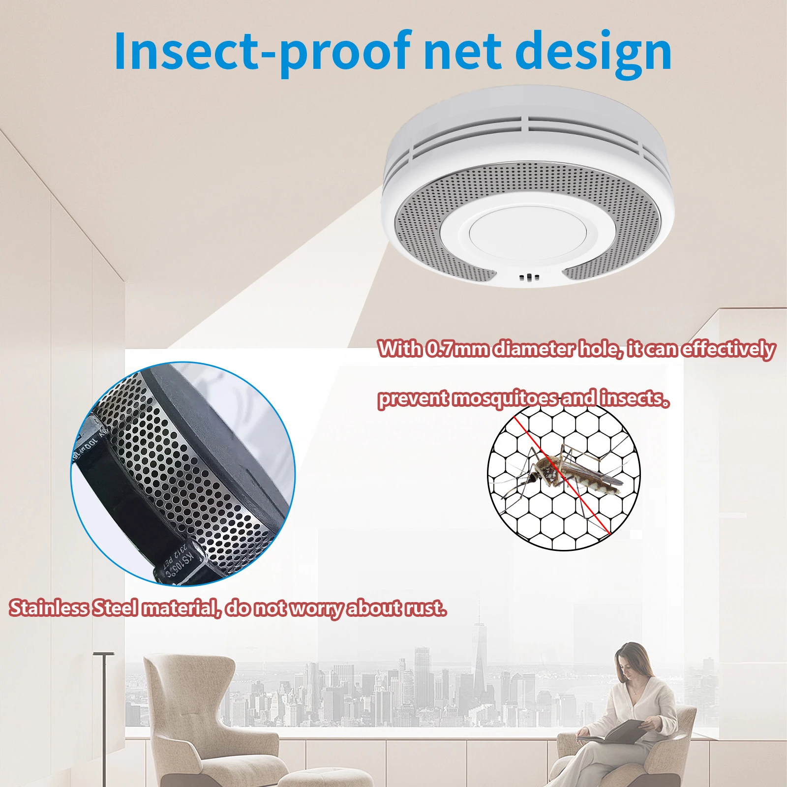 Smart WiFi Smoke Detector Fire Alarm Sealed 10-Year Li-Battery with Tuya App Control CE EN 14604 Certified