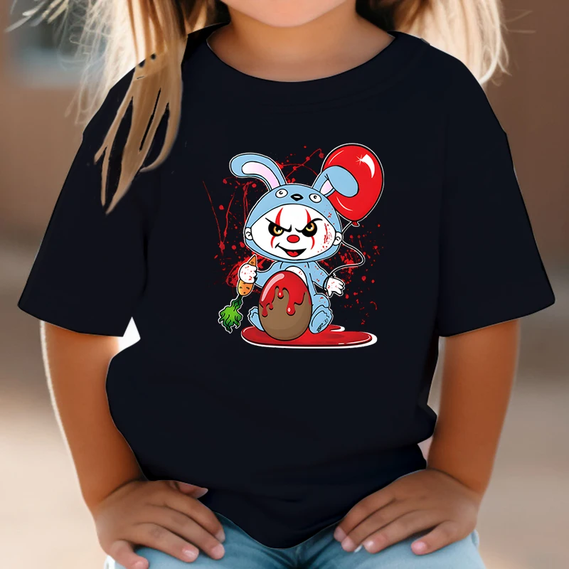 Terror Bunny Balloon Graphic T Shirt Kids Summer Harajuku Fashion Personality Clothes Hip Hop Hippie Rabbit Boy Girl T-shirt