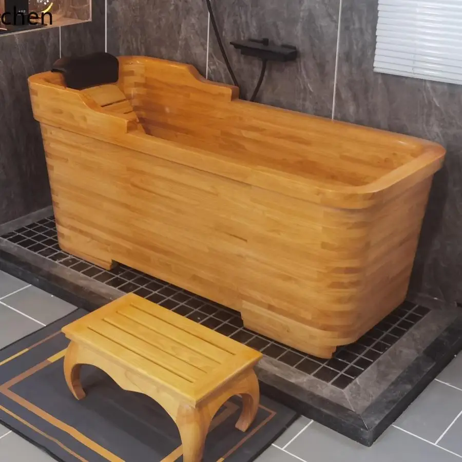 Oak Wooden Bathtub Bath Bucket Soaking Bath Bucket Bathtub Solid Wood Household