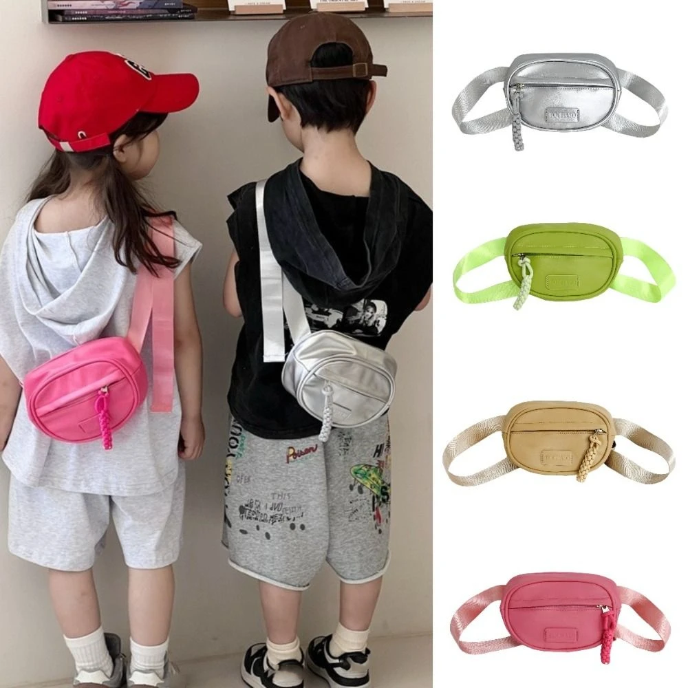 Solid Color Kawaii Children's Waist Bag Candy Color PU Kids' Shoulder Bag Sports Lightweight Kids' Chest Bag Girls