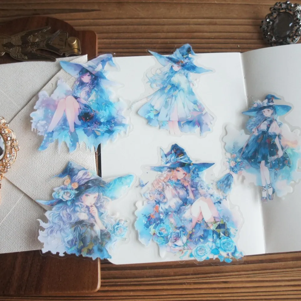 

5 Sheets Laser Diamond Pattern Witch Magic School Student Design PVC Sticker Gift Tag Decoration Scrapbooking DIY