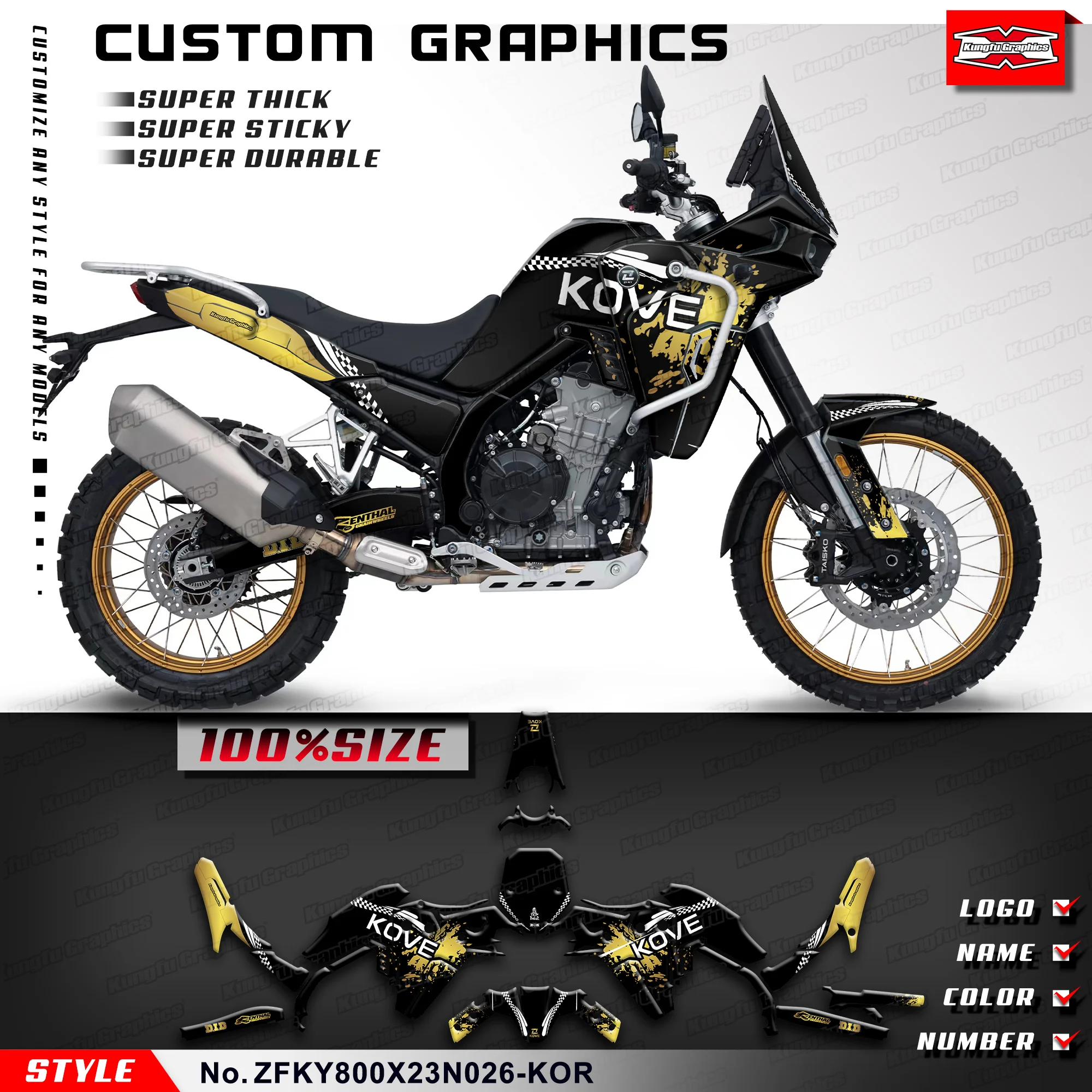

KUNGFU GRAPHICS Racing Sticker Durable Vinyl for KOVE 800X PRO 800X Rally / 800X Travel/Touring Edition, ZFKY800X23N026-KOR