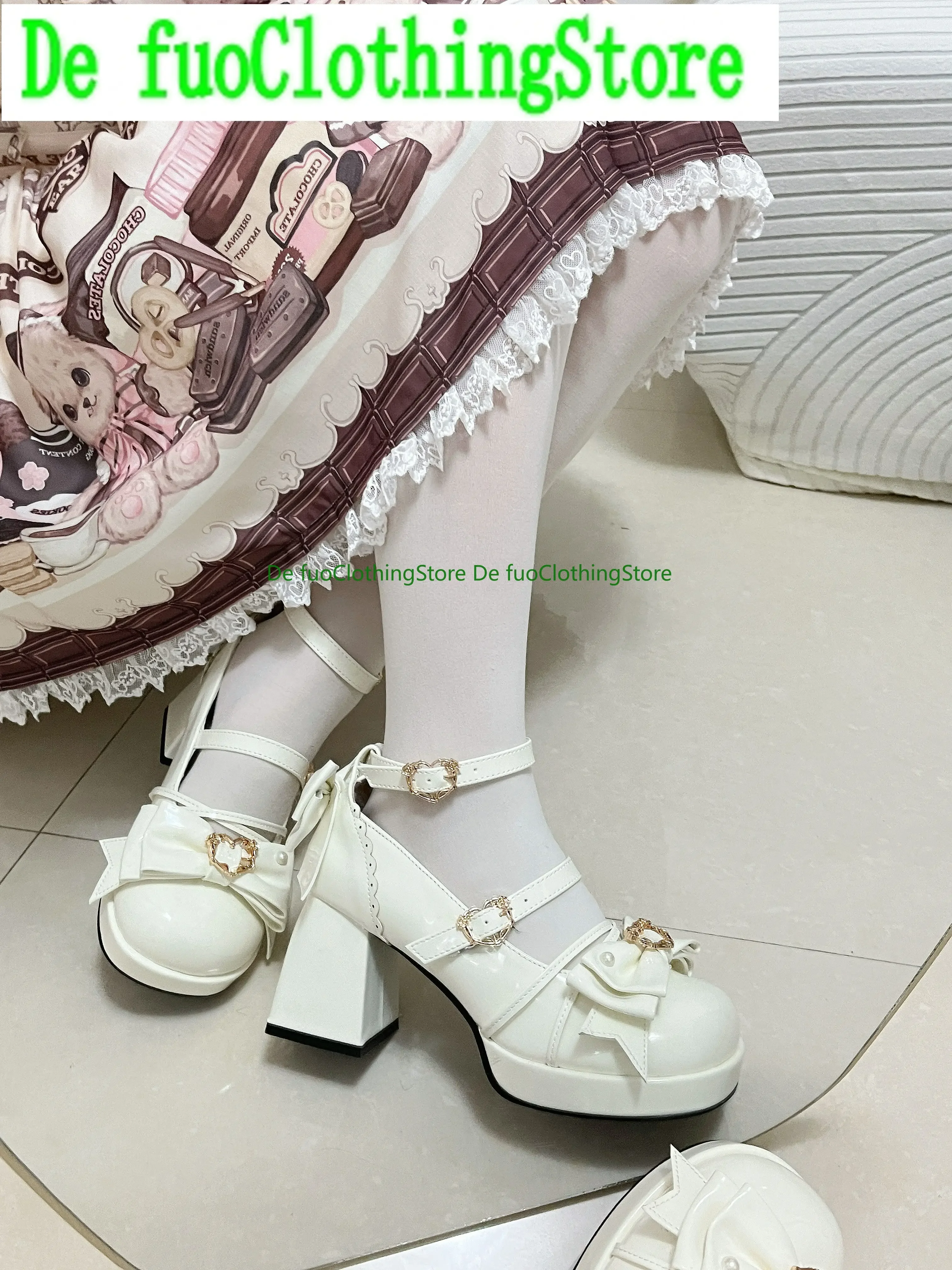 DefuoClothing Hoge Hakken Lente Dagelijks Japanse Zoete Meisje Dame Ronde Kop Boog Temperament Mary Jane Schoenen Damespumps