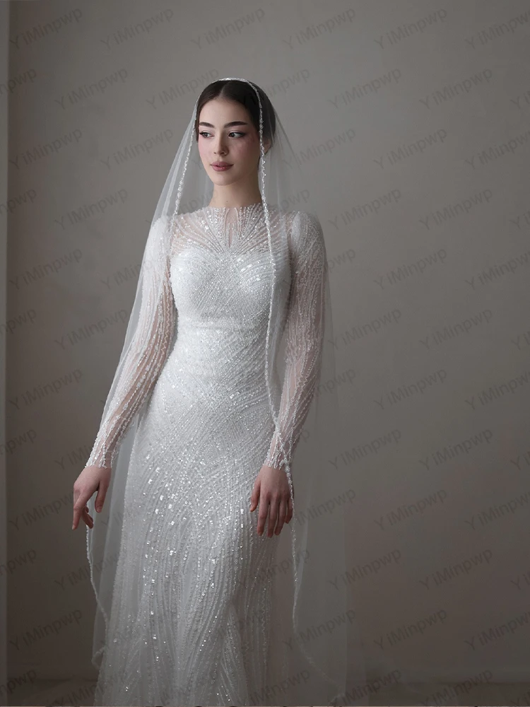 Robes de mariée de luxe col haut à manches longues robe de mariée sirène Train détachable robe de mariée civile robe de mariée personnalisée