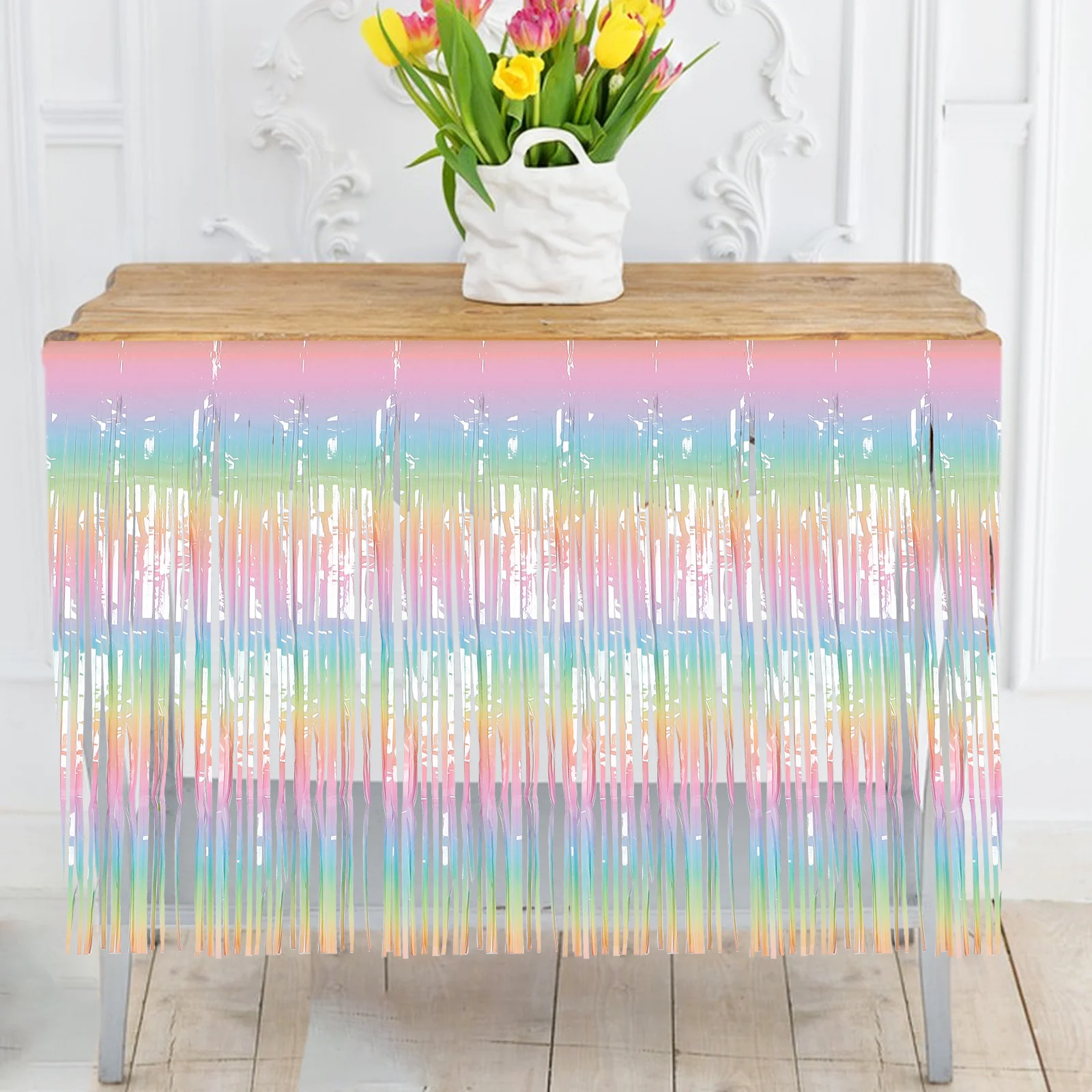 معكرون التدرج قزحي الألوان تنورة الطاولة لينة مريحة كبيرة الحجم تنورة طاولة الحفلات الزفاف دش عيد ميلاد ماردي غرا #1