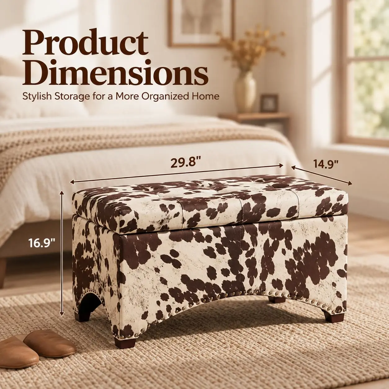 Cow Print Storage Ottoman Bench 30