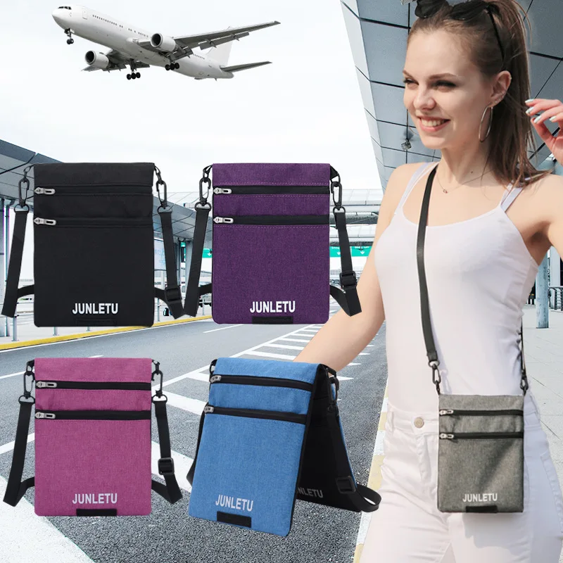 Crossbody Passport Holder Security Neck Stash Pouch Wallet with Blocking for Travel Multifunctional Halter Mobile Phone Bag