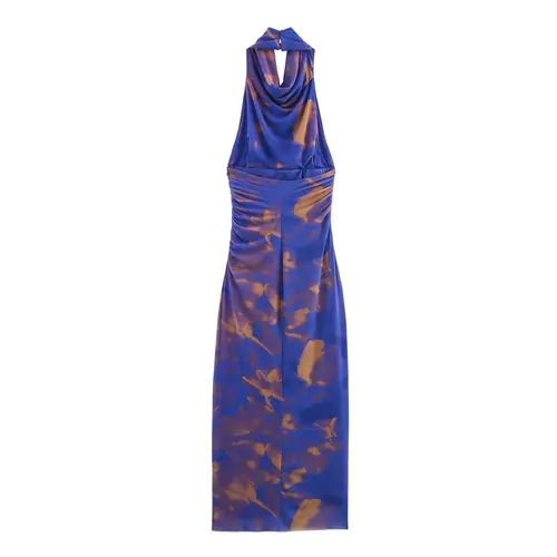 Imagen 2 del producto 2025 nuevo vestido largo de tul estampado sin espalda con decoración plisada a la moda informal de verano para mujer