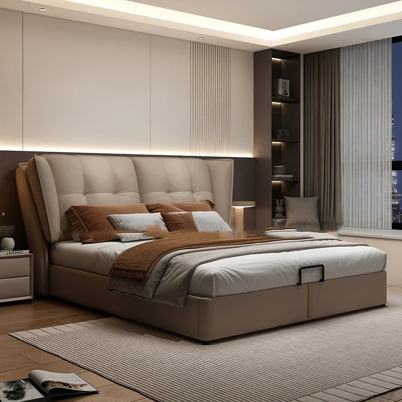 

Modern Minimalist Bed Leather Double Bedroom Storage Bed Aesthetic Unique Luxury Headboards Camas Y Muebles Bedroom Furniture