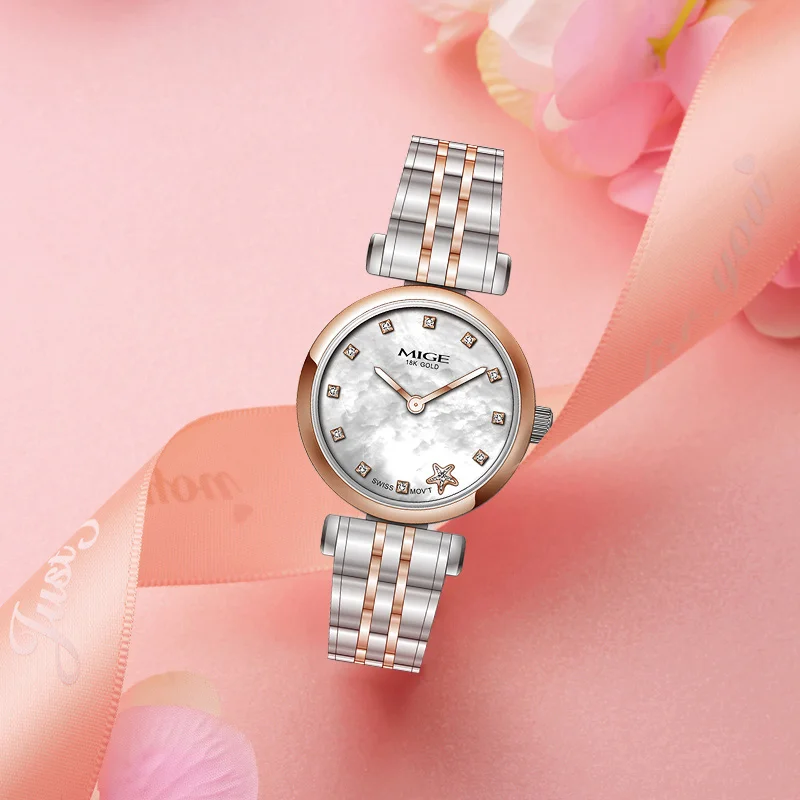 MIGE Original Swiss movement Quartz Watch Women Watches Ladies Fashion Waterproof Sapphire Zircon Stainless Watch reloj hombre