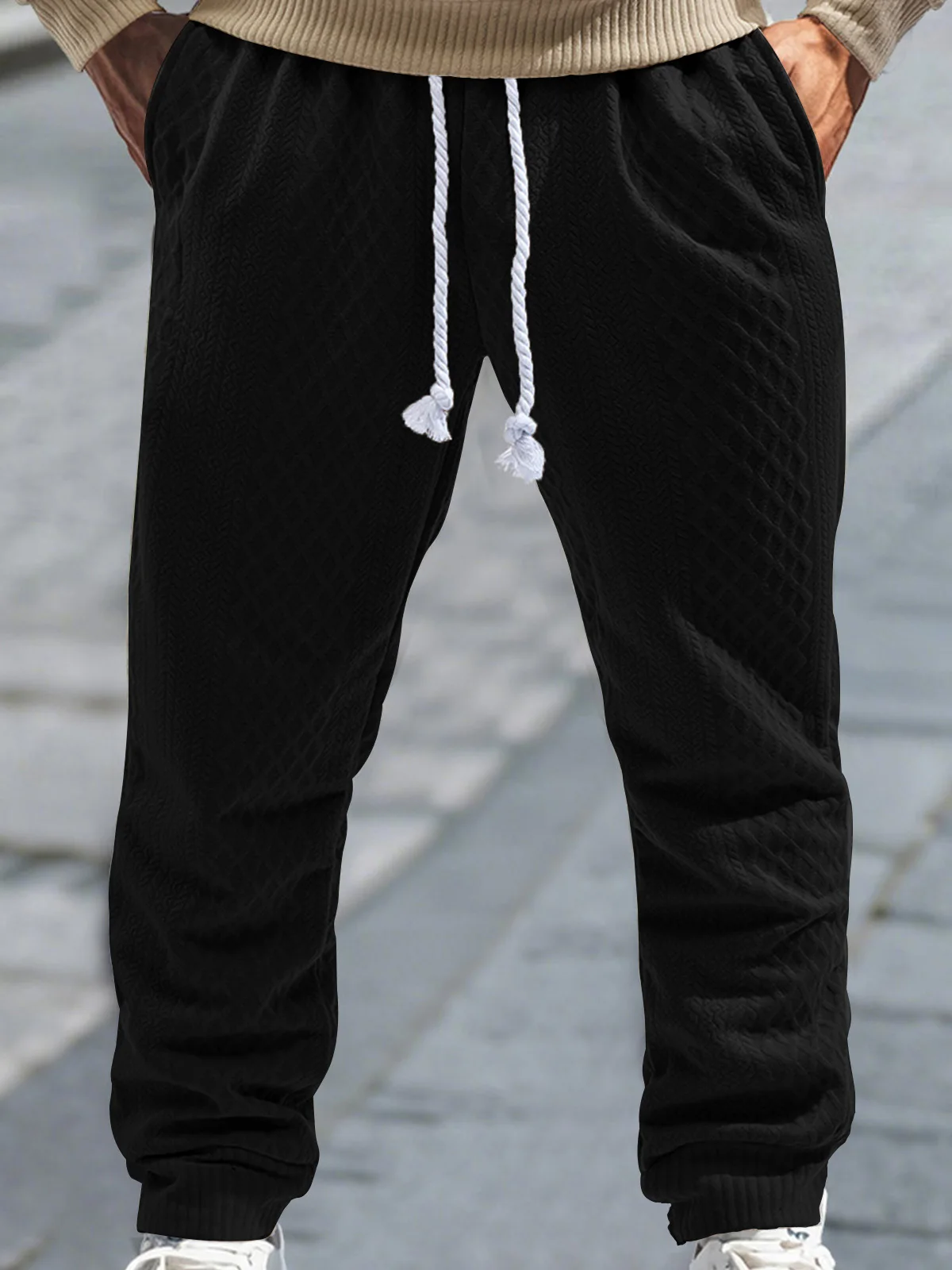 

Мужские повседневные брюки, всесезонные спортивные быстросохнущие однотонные жаккардовые длинные брюки с завязками для отдыха, удобные и стильные