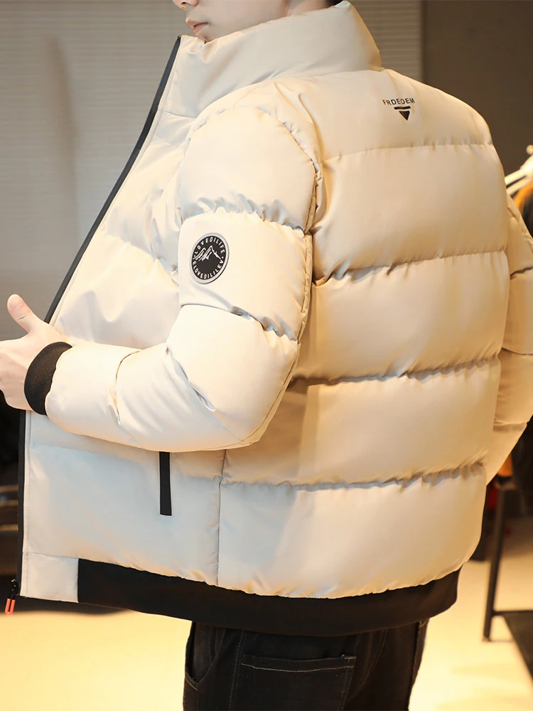 Men's down Jaet Thiened Winter Coat Loose Fit Warm Stand Collar Padded Coat Youth Faion Polyester Fiber ort Sle