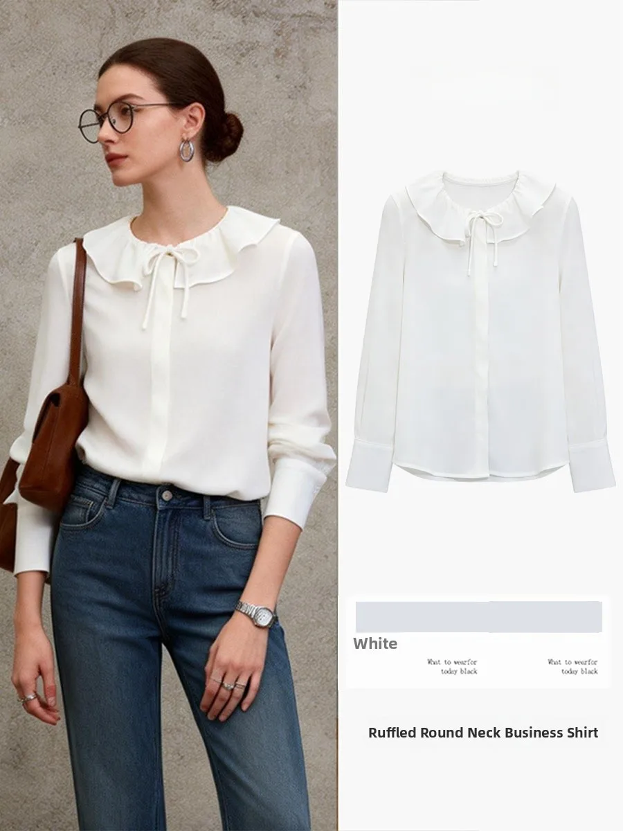 

Женская блузка с длинным рукавом в корейском стиле, плиссированная, приталенная, с узлом, для офиса, весна-осень, новинка