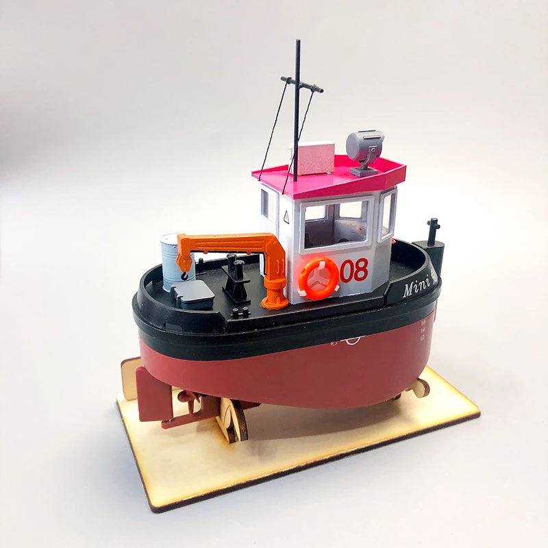 RC Mini Tugboat Plastic Assembly Model Kit Q Version Cute Egg Drag Remote Control Electric Boat Model Toy Boy Gift Collection