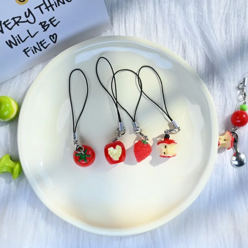 Имитация акриловой цепочки для мобильного телефона с помидорами, ремешок, сладкий свежий клубничный брелок для женщин, сумка для фотоаппарата, анти-потерянный кулон, подарок