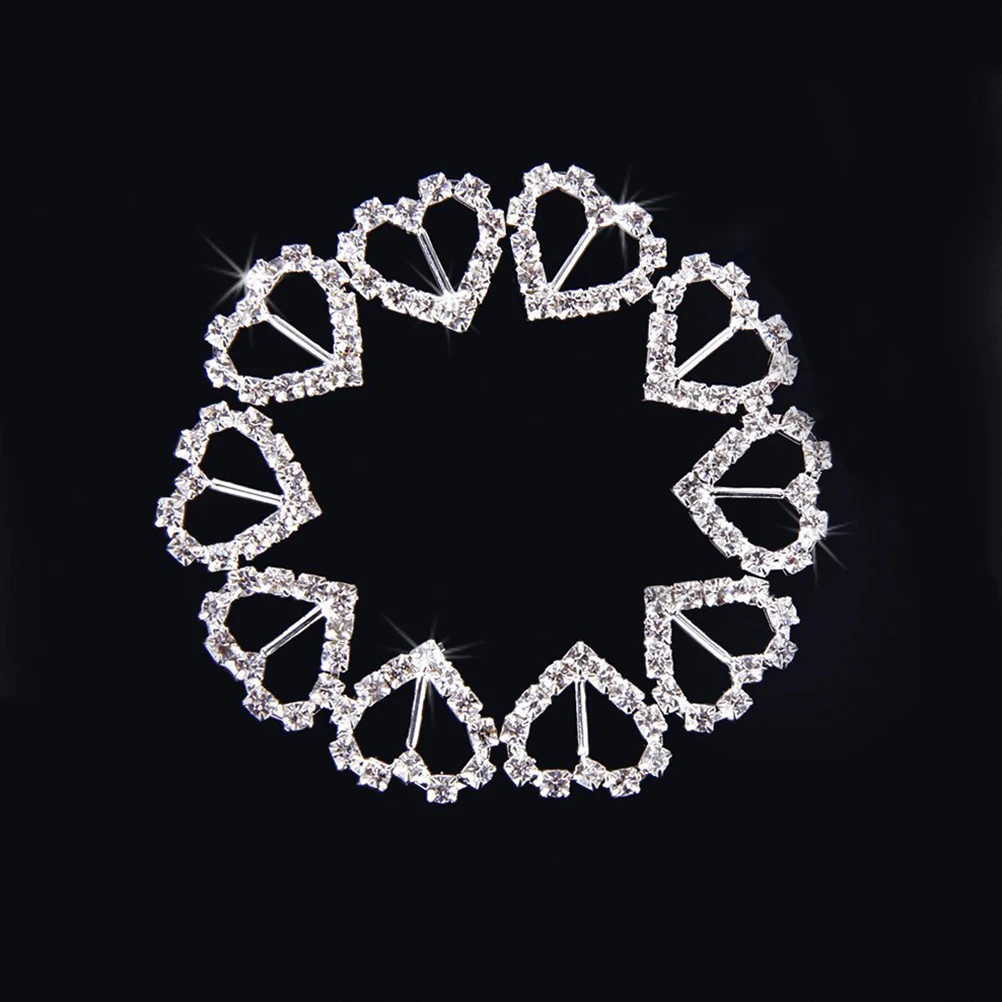 

10 Pcs Heart Shaped Rhinestone Buckles Silver Plating Slider for Wedding Hair Bows Clothes Card Scrapbooks Gift Box