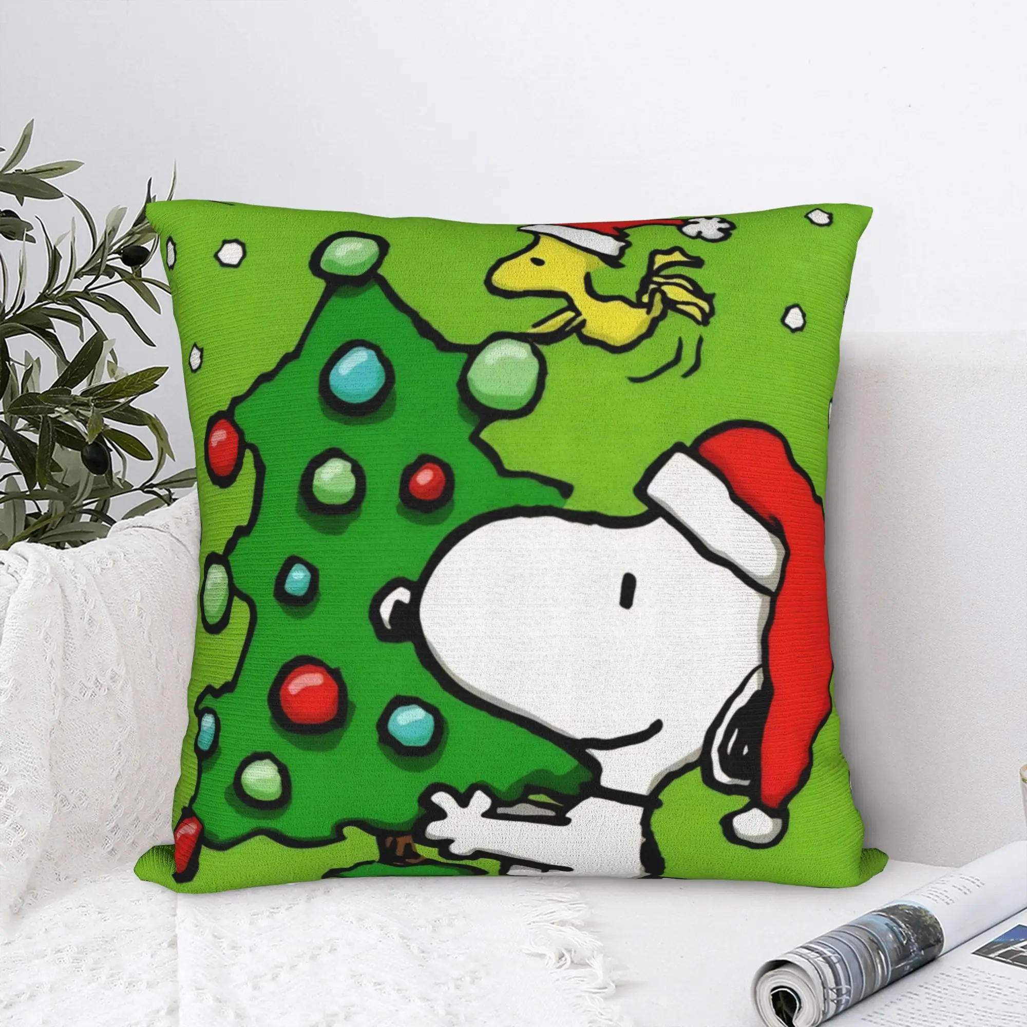 S-Snoopys Xmas Christmas Tree Square Pillow Case  Cushion Covers Creative Zipper Decorative Pillowcase for Home 40x40cm