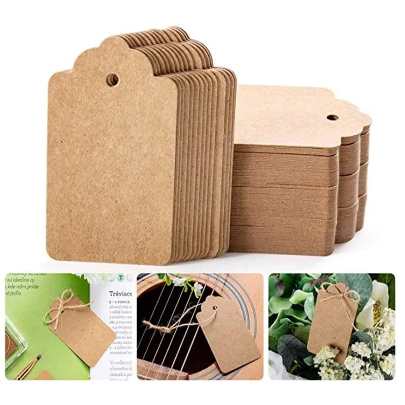 400pcs Kraft Paper Tags White Cardboard Cards with Strings Wedding Birthday Christmas Party Gift Tag Cookie Packaging Supplies