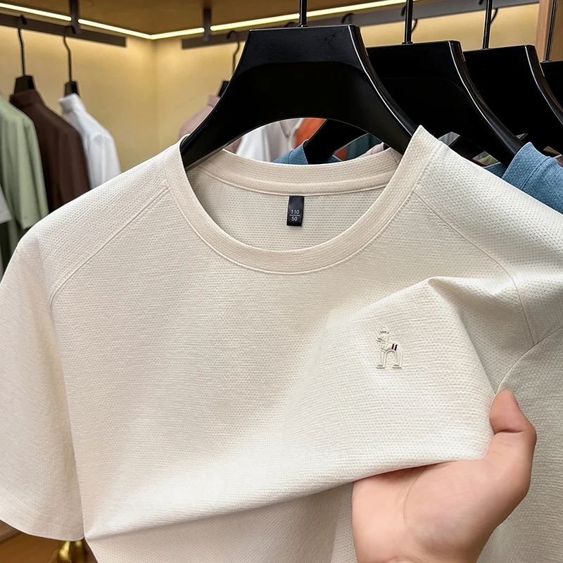High end brand men short sleeve T-shirt fashion luxury exquisite cartoon embossed new summer youth casual round neck comfort top - view 2