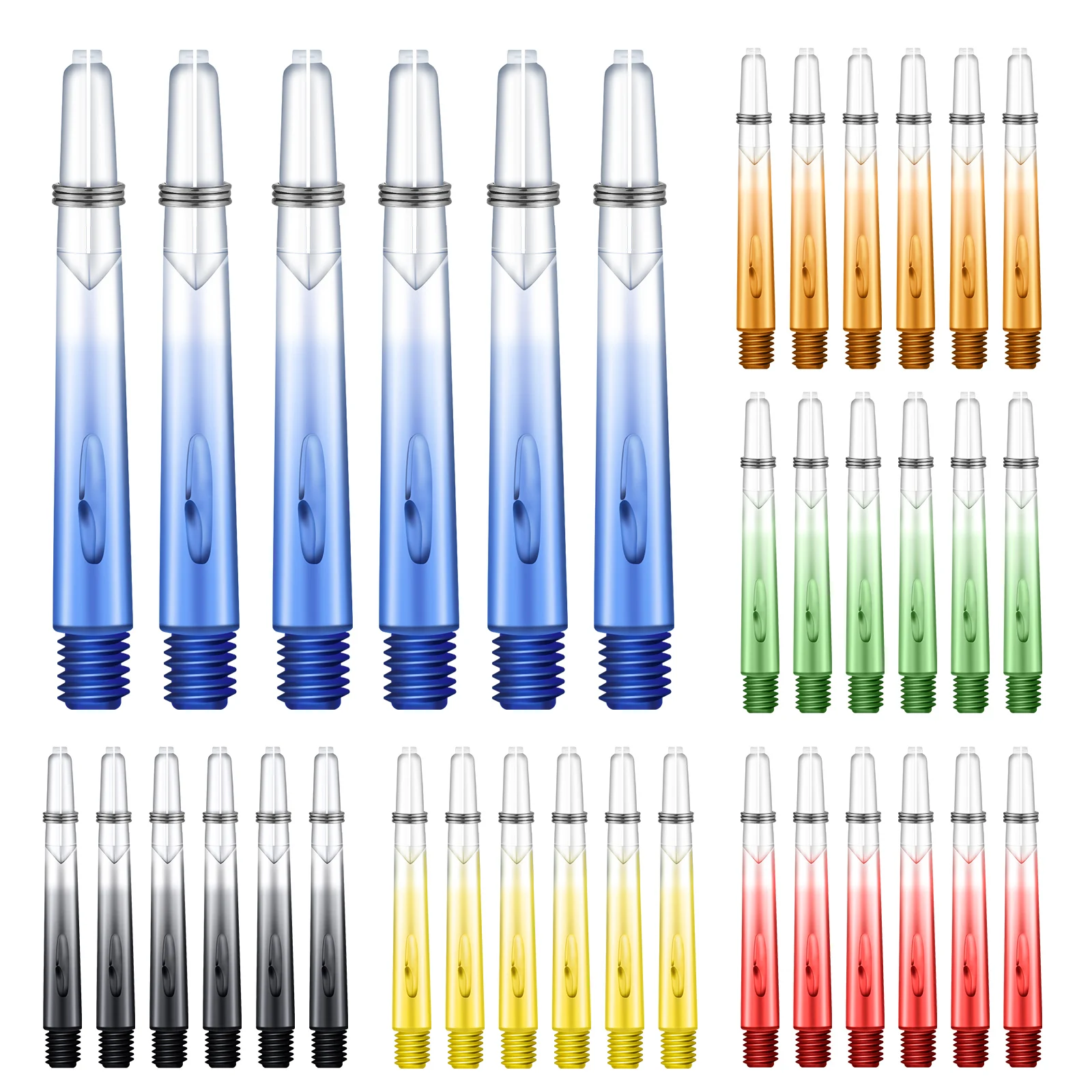 6-Pack of Transparent Colored Dart Shafts, Total Length 53mm, Made of Pc Material, Equipped with Spring Rings, Suitable for Standard 2Ba Thread, Dart Accessories
