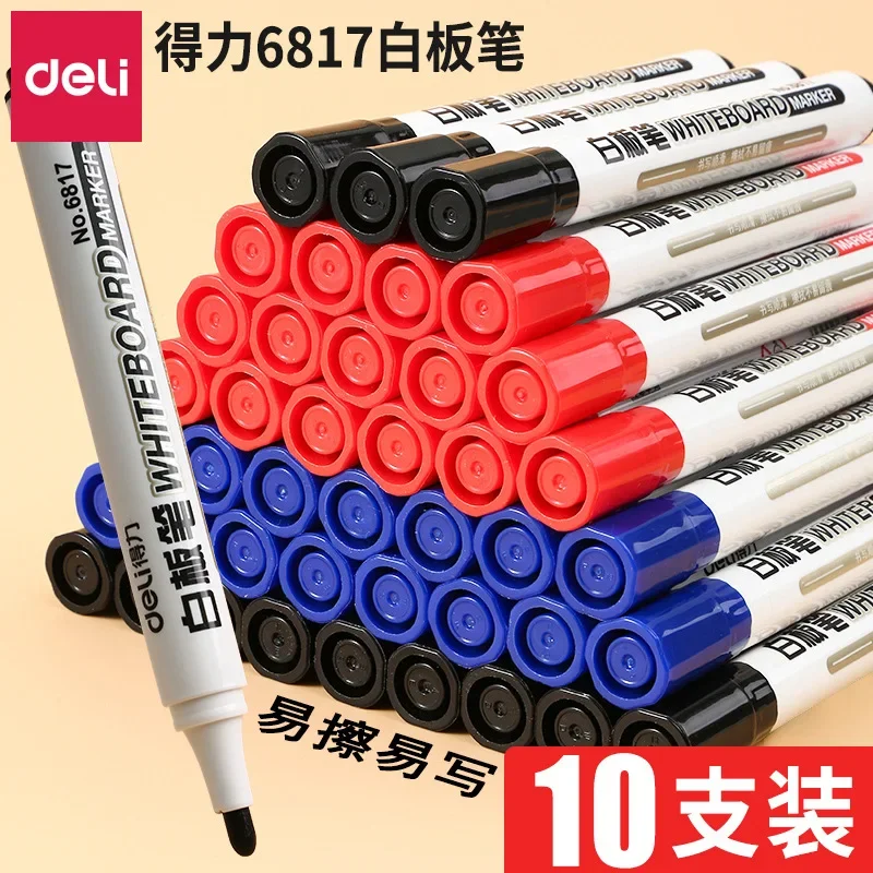 deli-10-marcadores-apagaveis-para-quadro-branco-canetas-de-escrita-apagaveis-a-Umido-preto-azul-vermelho-suprimentos-de-papelaria-recarregaveis-para-escritorio